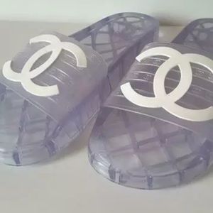 Chanel clear transparent pool slides mules